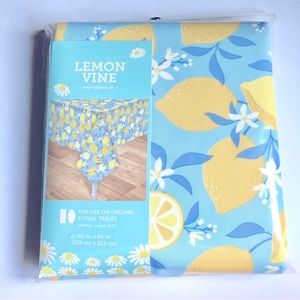 NEW Lemon Vine Vinyl Tablecloth 60” x 84” Blue for Oblong Oval Table